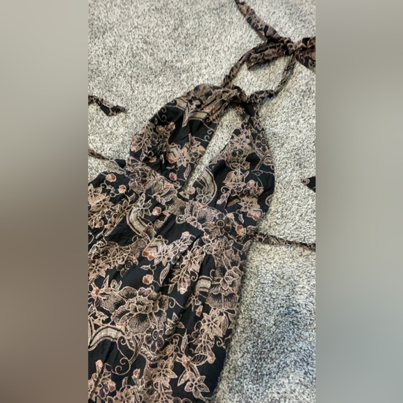 Free People Kissing Sunlight Halter Top Wide Leg Jumpsuit Black Floral Sz Small - Picture 6 of 16